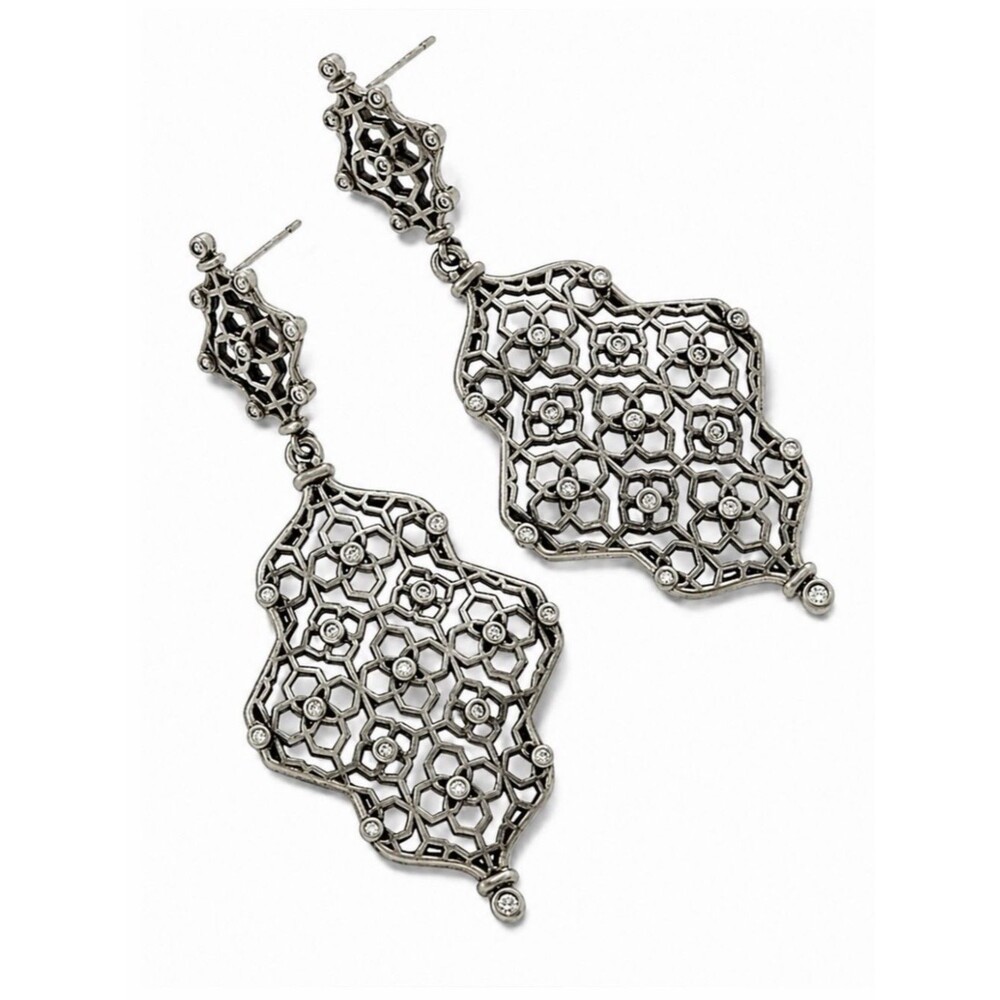 NWT Kendra Scott Antique Silver-Tone Renee Filigree Crystal Drop Earrings